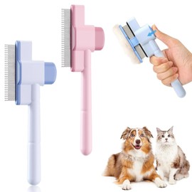 2 Items Fur Flash Brush, Self-Cleaning Pet Brush, Self-Cleaning Flea Comb for Pets, Cats, Dogs, Flea Combs, Cat Brush with Release Button, for Long and Short Hair Care Massages (Blue/Pink)