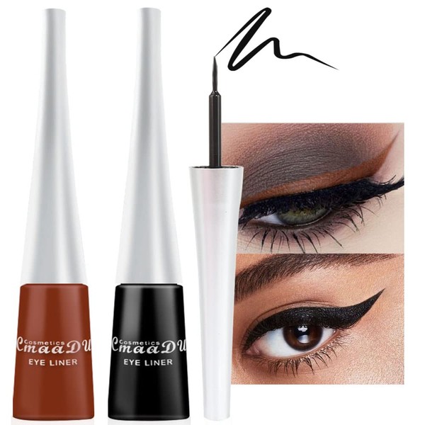 evpct 2Pcs Black Brown Liquid Eyeliner Colorful Set Waterproof Colored
