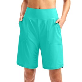 Viodia Women's 9" Long Swim Board Shorts with Pockets High Waisted Beach Swimsuits Knee Length Short for Women with Liner Mint Green