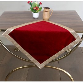 INDIAN CONSIGNERS Solid Red Velvet Cloth with Golden Shinny Border, Aasan Pooja Puja Cloth Poojan Table Cloth Holy Cloth