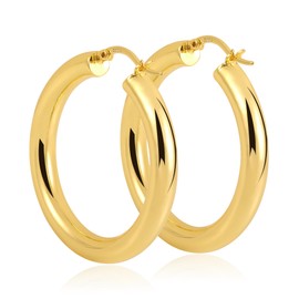 Gold Hoop Earrings for Women, ALEXCRAFT Gold Chunky Earrings Lightweight Wide Thick Chunky Hoop Earring 40mm Large Gold Hoop Earrings 925 Sterling Silver Goldplated Cartilage Hoop Earrings for Women