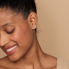 PAVOI 14K Rose Gold Plated Sterling Silver Post Constellation Ear Climbers | 6 Stone Ear Crawler Earrings for Women