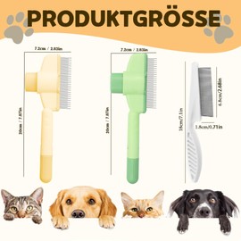 Flea Comb for Cats, Lice Comb, Pack of 3 Flea Comb, Self-Cleaning Flea Comb and Grooming Brush for Pets, Flea Comb, Dogs, Cats Comb for Short and Long Hair