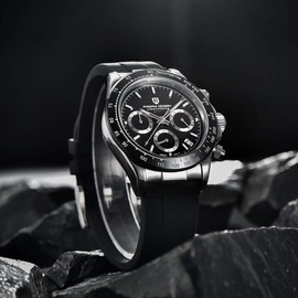 Pagani Design Daytona Homage Men's Quartz Watches Japan Movement Ceramic Bezel Silicone Band Screw-in Crown Waterproof Sport Chronograph Watch
