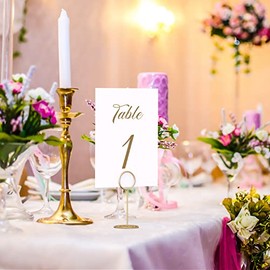 Paquete de 10 soportes para números de mesa dorados – soportes para tarjetas de colocación para letreros – soportes para fotos para centros de mesa, bodas, soporte para fotos – soporte para fotos