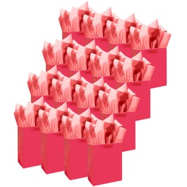 Gcardist Wine Red Gift Bags with Tissue Paper for Wedding, Birthday, Party Supplies-7.9"x4.3"x9.6" Medium Size Cardboard Gift Bags（16pcs Bags +32pcs Tissue Paper ）