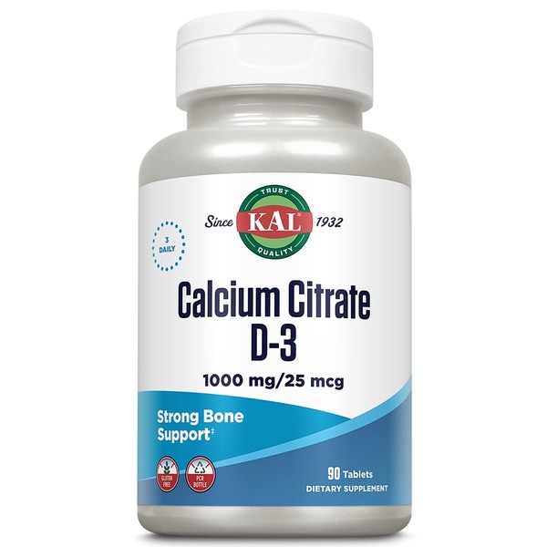 KAL Calcium Citrate with D 1000 IU Tablets, 1000 mg, 90 Count