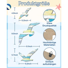 Putuo Decor Möwen Wanddeko 3er-Set – Maritime Holzoptik Vögel – Seemöwen Wanddekoration für Wohnzimmer, Schlafzimmer, Badezimmer, Flur, Ferienhaus, Blau