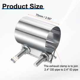 sourcing map 2pcs Exhaust Clamp 2.36" Stainless Steel Lap Joint Band Clamp Exhaust Pipes Connection with M10x55.5 Screws for Car Muffler Elbow Pipes