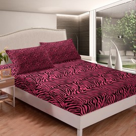 Girls Pink Black Fitted Sheet Zebra Stripes Bed Sheet Set Safari Animal Print Bedding Set for Boys Girls Kids Room Decor Zoo Animal Fur Print Lightweight Bed Cover Twin Size 3Pcs Bedding Sheets