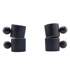 CLASGLAZ Ceramic Mini Espresso Cups Demitasse Cups with Round Wooden Handle Vertical Stripes Tea Cups (black, 4pcs)