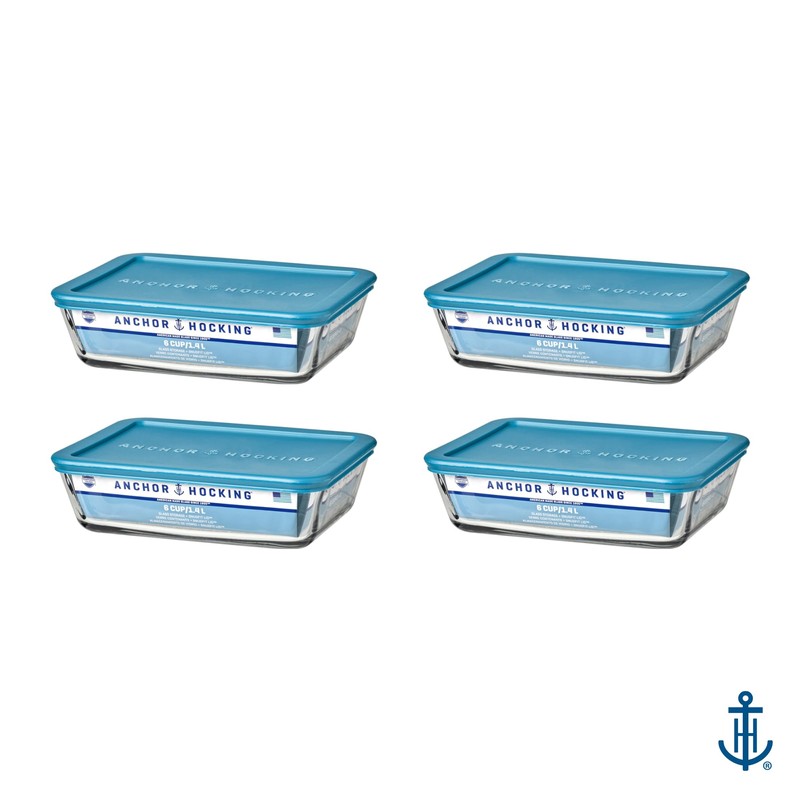 Anchor Hocking SnugFitTM Rectangular Food Storage Containers with Lids (4-Piece,