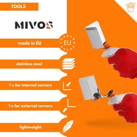 MIVOS Mivos 2 x Eckenkelle Rostfreie 80 x 60 mm - Inneneckenkelle und Au?eneckenkelle aus Edelstahl - Innen und Au?en Kantenkelle mit Softgriff - Eckspachtel Made in EU