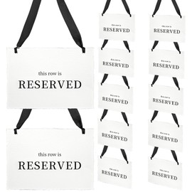 BrightRow 12 Pcs Reserved Seating Signs, This Row Is Reserved Hanging Signs with Silk Ribbon for Wedding Chairs Handmade Paper Chairs Sign for Wedding Ceremony Church Events Benches(Black)