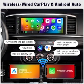 UNITOPSCI Single Din Touchscreen Car Stereo with Wireless Apple CarPlay Android Auto Bluetooth 6.86 Inch HD Mirror Link Car MP5 Player FM Radio Dual USB Fast Charge Media Player + Backup Camera