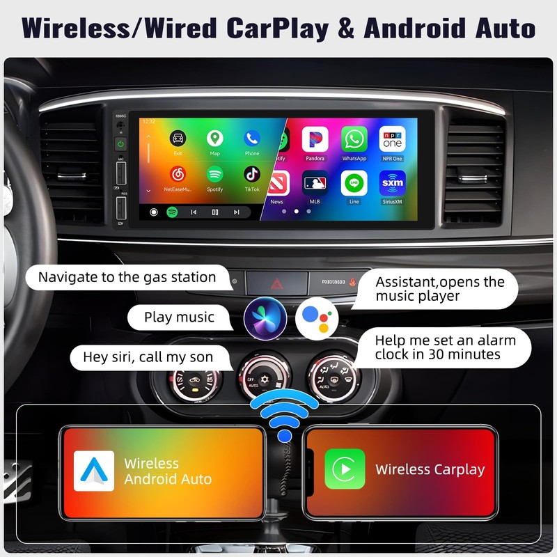 UNITOPSCI Single Din Touchscreen Car Stereo with Wireless Apple CarPlay
