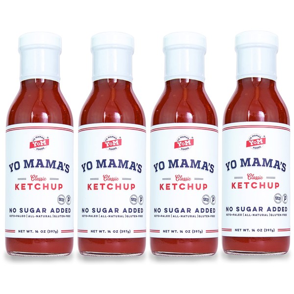 Keto Classic Ketchup by Yo Mama's Foods – Pack of (4) - No Sugar Added, Low Carb, Vegan, Gluten Free, Paleo Friendly, and Made with Whole Non-GMO Tomatoes!