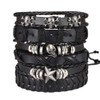 Feeyios 6 Pcs Mens Leather Bracelet Black Braided Rope Bracelet