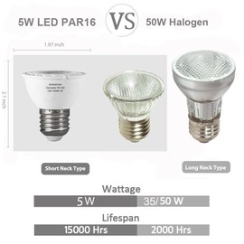 KAKEMONO PAR16 LED Bulbs Dimmable 5W Short Neck Track Spot Light, 5000K Daylight White, 50watt Halogen Replacement Track Spotlight, E26 Medium Base, Pack of 6