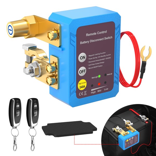RVBOATPAT Remote Battery Disconnect Switch 12V 240A Kill Switch Automatic