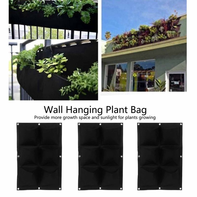 3Pcs 6 Pocket Plant Growing Bag Degradable Wall Hanging Felt