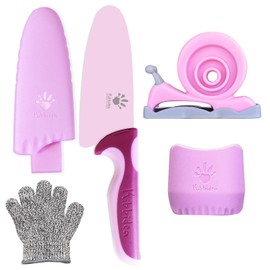 Kibbidea Kids Knife Set for Real Cooking, 4-Piece Stainless Steel Kids Chef's Knives with Peeler, Finger Guard, Protective Glove for Cutting Peeling, Kitchen Knives for Teenager 8-12 (Purple)