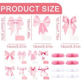 BOXOB 12pcs Pink Bow Honeycomb Centerpieces, Coquette Birthday Decorations 3D Cute Bow Table Toppers Decor for Bachelorette Wedding Bridal Shower Engagement Girls Party Supplies