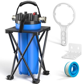 4-Layer RV Water Filter with Stand and 7,000 Gallons Capacity, 3/4" GHT Metal Threads Inline Water Filter, Removes Sediments, Chlorine, VOCs, Heavy Metals, Bad Taste, Odor, and More