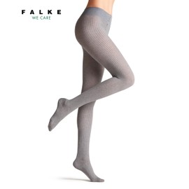 FALKE Women's Family Rib Tights Breathable Sustainable Cotton Opaque Wide Comfort Waistband for Pressure-free Hold Flat Seam for Pressure-free Toe Plain Ribbed Pack of 1, Grey Light Grey Melange 3390