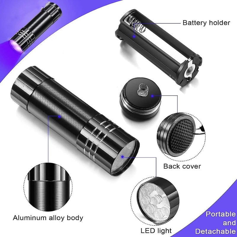 POCKETMAN Portable UV Flashlight 395-400nm Black Light Flashlights Ultraviolet Zoomable