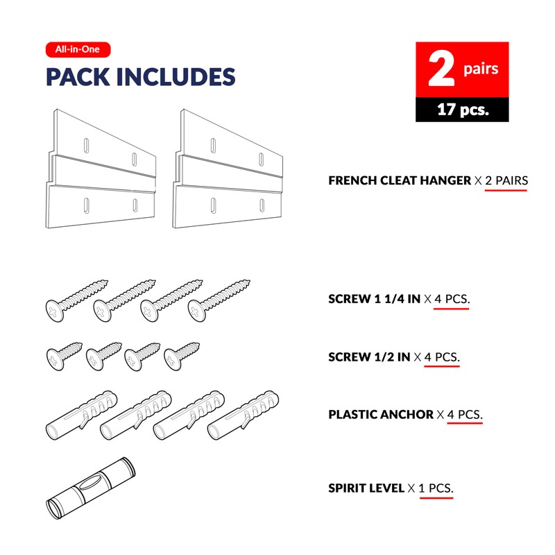 French Cleat Picture Hanger - 4 inch 2 Pairs -