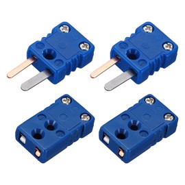 sourcing map Mini T Type Thermocouple Wire Connectors Male Female Plug Adapter High Temperature 200°C(392°F) for Thermocouple Sensor Probe Blue 2 Set