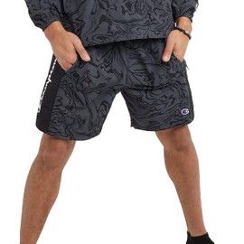 Champion Hybrid, Lightweight Shorts for Men, C Logo, Script, 7", Liquid Marble Stealth/Black Waves Script, XX-Large