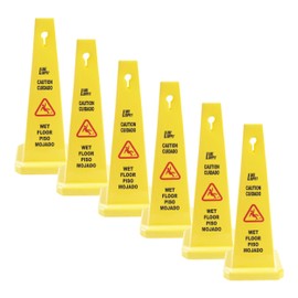 MATTHEW CLEANING 6 Packs 36” Caution Wet Floor Safety Cones for Indoors and Outdoors,Bright Yellow Caution Wet Floor Sign,4-Sided Bilingual Signs,Avoid Fall & Slip Accident