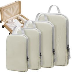 4PCS Compression Packing Cubes for Travel, Travel Packing Organizer Reusable Expandable Vacuum Suitcase Carry Bags Set for Luggage Flight Roadtrip Camping