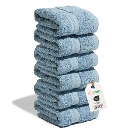 nice homeit - Set of 6 Flannels 30 x 30 cm - Mini Hand Towels for Face and Guests 100% Cotton Soft Absorbent Washable - for Bathroom, Kitchen, Makeup and Travel - Made in Italy (Blue)