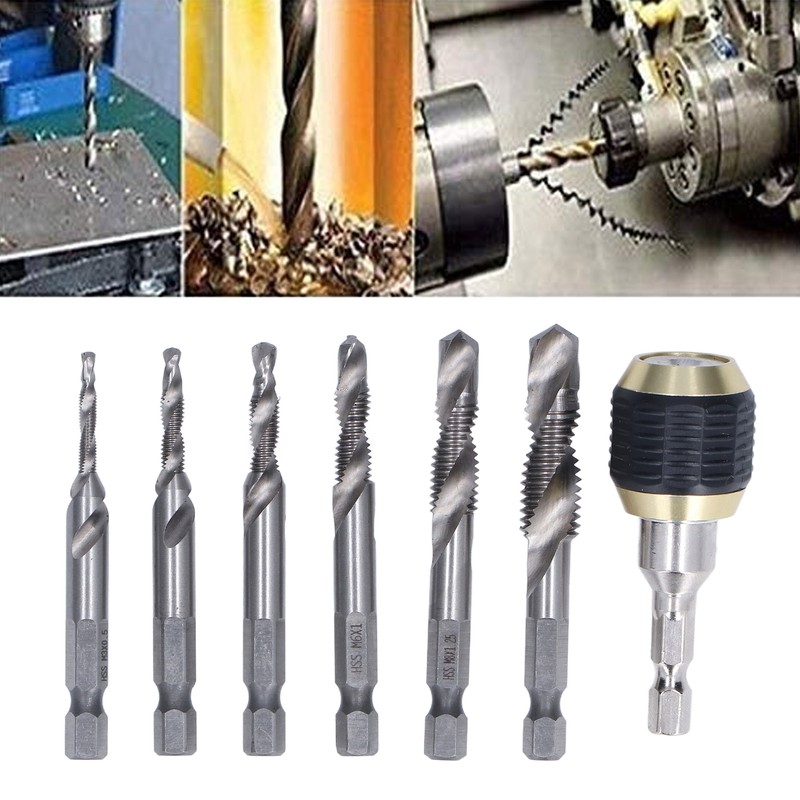 7Pcs/Set Spiral Combination Tap High Speed Steel 1/4in Hex Shank