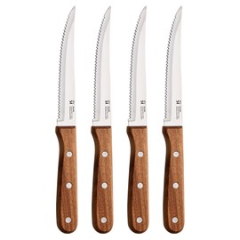 Set di 4 coltelli per carne acciaio inossidabile foglio con finitura opaca 12,5 cm - manico in legno acacia perfetto per barbecue, presa addominali