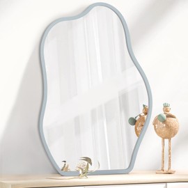 Asymmetrical Mirror for Wall Decor Modern Wooden Framed Wall Mirror Unique Shape Wall Mounted Vanity Artistic Mirror Decorative for Living Room Bedroom Bathroom Entryway Small 16"x12"