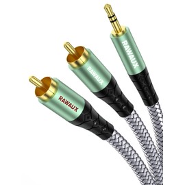 RAWAUX RCA Cable 2 m, Jack to RCA Cable RCA Subwoofer Cable Adapter 3.5 mm Jack to 2 x RCA Male Stereo Audio Cable for TV, Smartphone, MP3 Player, Home Cinema, Amplifier, Soundbar
