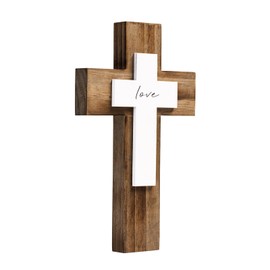 OKSQW Wall & Table Wooden Cross with Love Sign Christians Cross Spiritual Religious Cross Gifts With Hook On Hanging Wall Or Table For Church Home Room Decoration For Christmas Cross…