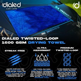Dialed Car Care - Dialed Drying Towel 1600 GSM, Premium 70/30 Blend Microfiber for Drying Cars, Trucks, SUVs. Professional Grade, Safe for Detailing + Lint Free. 24"" x 36"", Marina Blue, X-Large