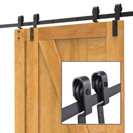 Aquaterior 6.6 Ft Bypass Double Sliding Barn Door Hardware Kit for Double Wooden Door Track Tail Roller One-Piece Rail Fit 36"-40" Wide Door Panel