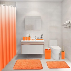 XLHOMO Bathroom Set - Orange Bathroom Sets with Shower Curtain and Rugs, 24PCS Shower Curtain Set with Hooks, Soap Dispenser, Soap Dish, Toilet Brush Holder and Trash Can for Housewarming