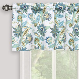 Inselnwald Summer Floral Valances for Windows, Multicolor Jacobean Flower Room Darkening Rod Pocket Small Curtains for Kitchen Cafe Living Room Bathroom 52" x 18", Turquoise Blue/Green