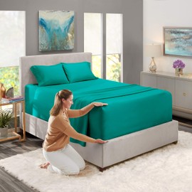 Nestl Microfiber Bed Linen Set, 4Pc Twin XL Deep Pocket Sheets, Teal