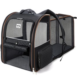 Lekebobor Large Cat Backpack Carrier Expandable Pet Carrier Backpack for Small Dogs Medium Cats Fit Up to 18 Lbs, Dog Backpack Carrier, Foldable Puppy Backpack Carrier for Travel,Quilted Black