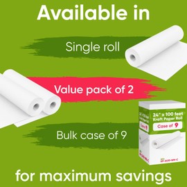 Paclord 24" x 1200" (100 ft) White Kraft Paper Roll (Value Pack of 2), 45 lbs Thickness, Made in USA Colored Kraft Paper for School, Bulletin Kraft Paper - Odorless, Non-Toxic, Safe for Kids