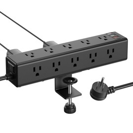 CCCEI Standing Desk Clamp Power Strip with 15 Outlets, Black Desktop Edge Mount Surge Protector Outlet, Fast Charging USB-A and 45W USB-C Ports, 4 FT Flat Plug, Black Fit 1.6 inch Table top.
