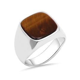 Mens Tigers Eye Rings Sterling Silver Square Stone Rings for Men Signet Mens Rings Pinky Thumb Ring Band Anillos De Hombre Gift for Men (6.5)